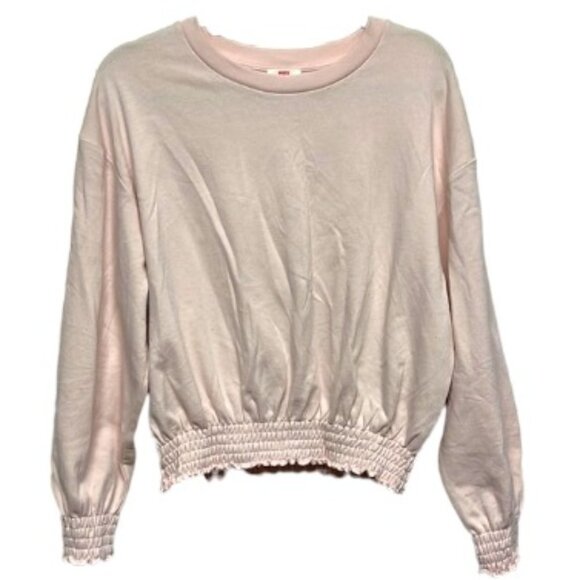 Levi's Light Pink Crewneck Smocked Ruffled Hem Sweatshirt Medium - Picture 1 of 7